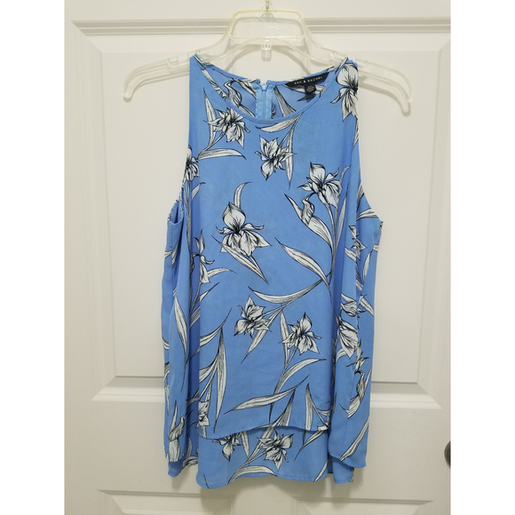 Zac & Rachel Powder Blue Floral Women's High Neck Halter Tops Size S - Picture 1 of 12